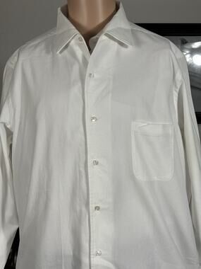 Loro Piana Andre Shirt White Flannel One Piece Collar XL/46 Button Down Ginestra